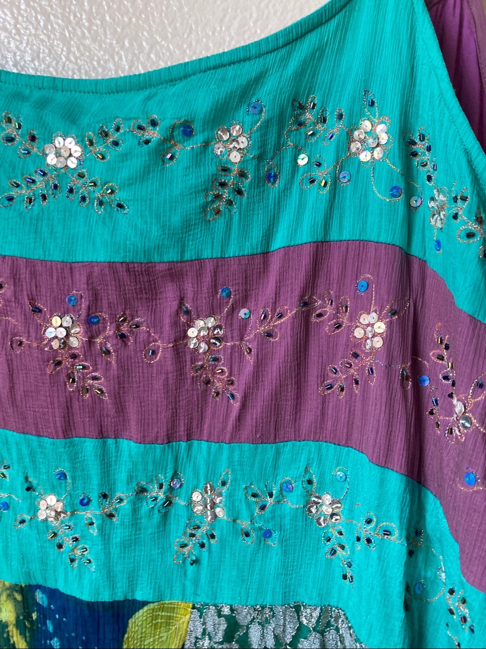 Ulla Popken Patchwork Sequin Lace Embroidered Boho Festival Tank top sz 32/34 - Picture 2 of 7